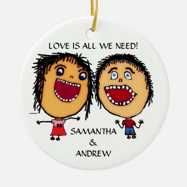 Loving Brother and Sister Custom Christmas Ceramic Ornament (Front)