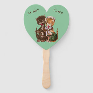 Loving Cat Couple Sharing Rats Mint Green Hand Fan