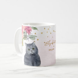 Loving Cat Illustration Gold Glitter Girl Gift Coffee Mug
