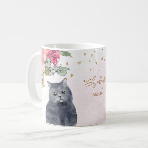 Loving Cat Illustration Gold Glitter Girl Gift  Coffee Mug