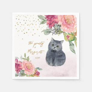 Loving Cat Illustration Happy Birthday Girl Party Napkins