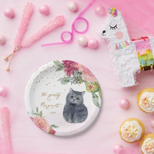 Loving Cat Illustration Happy Birthday Girl Party Paper Plates