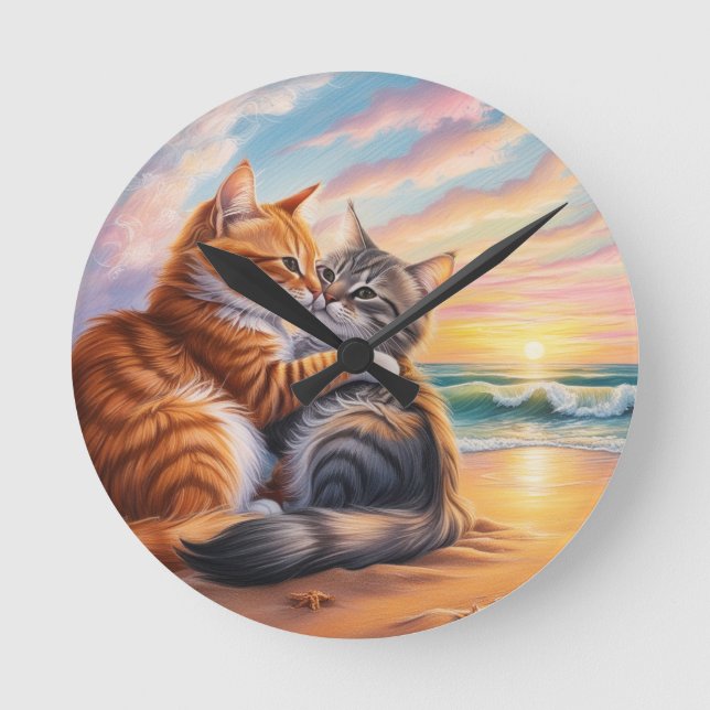 Loving Cats Round Clock (Front)