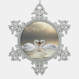 Loving Christmas swans Snowflake Pewter Christmas Ornament