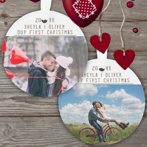 Loving Couple 1st Christmas Keepsake 2 Photos Ornament