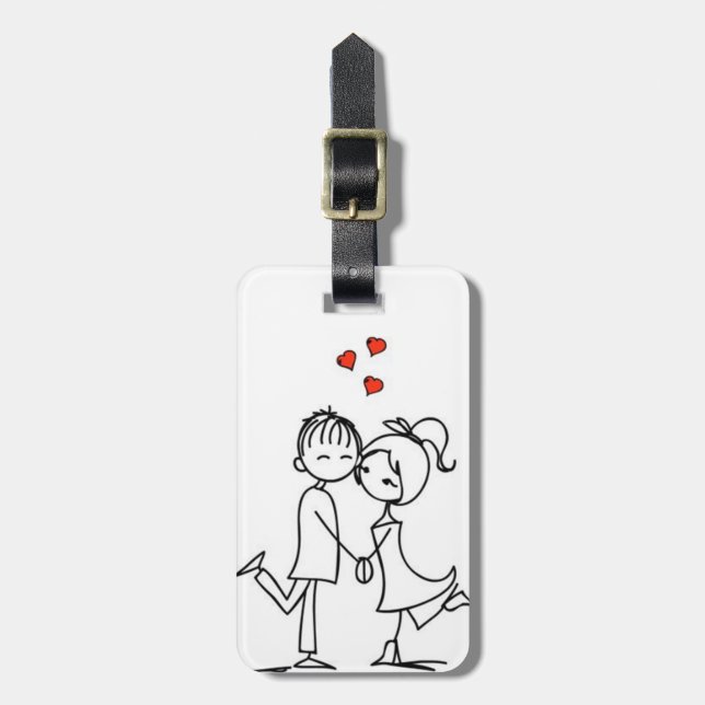 **LOVING COUPLE CARTOON** LUGGAGE TAG (Front Vertical)