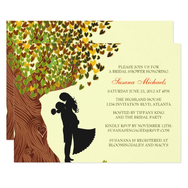 Loving Couple Initials Oak Tree Fall Bridal Shower Invitation