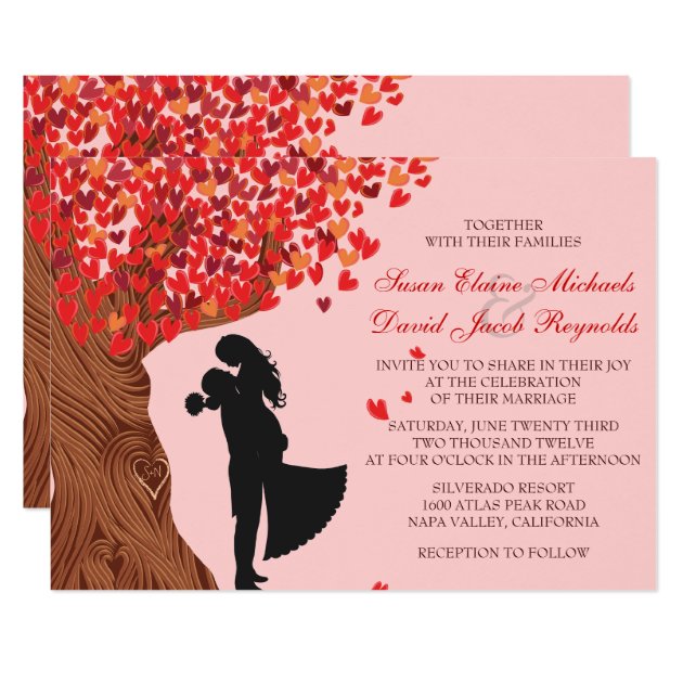 Loving Couple Initials Oak Tree Fall Wedding Invitation