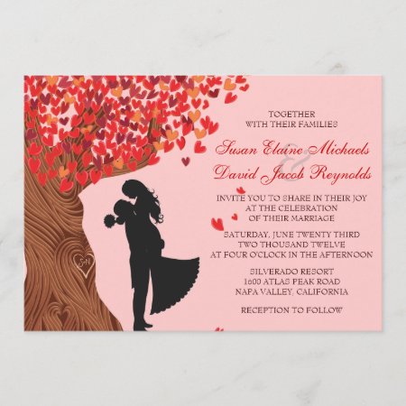 Loving Couple Initials Oak Tree Fall Wedding Invitation