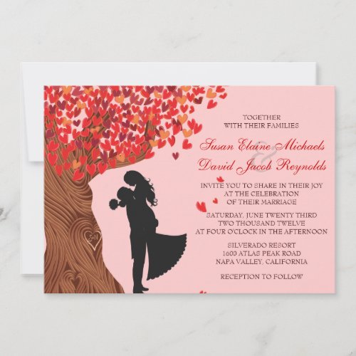 Loving Couple Initials Oak Tree Fall Wedding Invitation