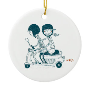 Loving Couple on Vespa with Custom Names Ornament