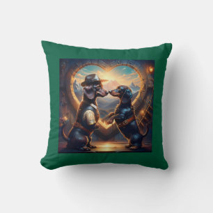 Loving Dachshund Couple At Portal Of Love Throw Pillow