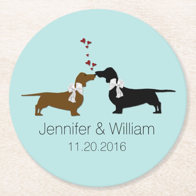 Loving Dachshunds Wedding Paper Coasters (Front)