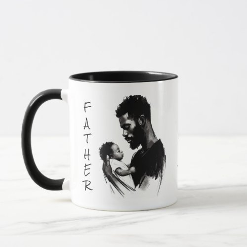 Loving Dad and Baby Modern Sketch in Black  White Mug