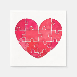 Loving details: red puzzle heart in watercolor napkins