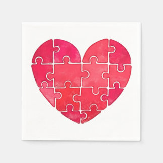 Loving details: red puzzle heart in watercolor napkins