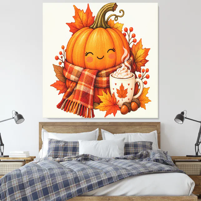 Fall Pribatable Loving Fall - Cute Smiling Pumpkin with Scarf Canvas Print | Zazzle
