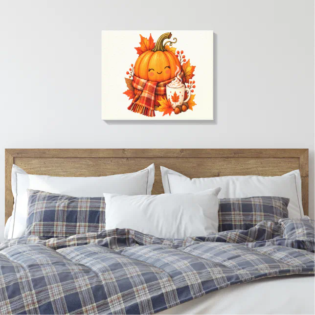 Fall Pribatable Loving Fall - Cute Smiling Pumpkin with Scarf Canvas Print | Zazzle