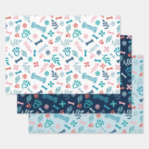 Loving Floral & Foliage Pet Paw Print Wrapping Paper Sheets