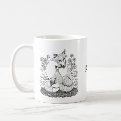 Loving Fox couple Snuggle Ink Drawing Custom Art  Coffee Mug