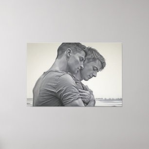 Loving Gay Couple - Charcoal Sketch - Canvas Print