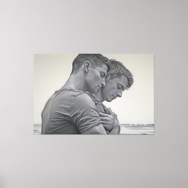 Loving Gay Couple - Charcoal Sketch -  Canvas Print (Front)