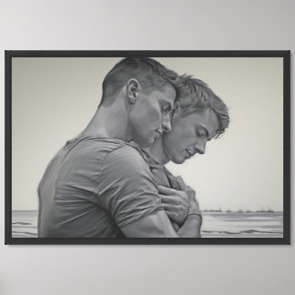 Loving Gay Couple - Charcoal Sketch - Framed Art