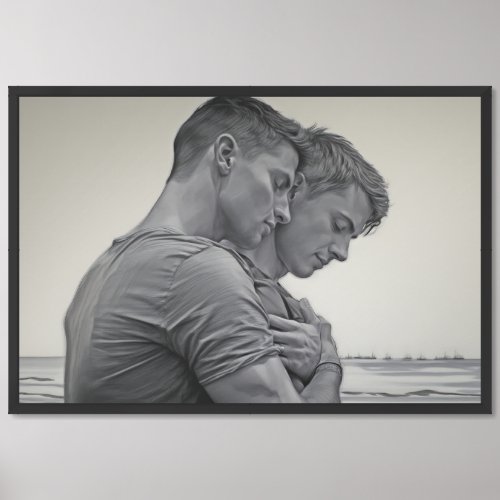 Loving Gay Couple _ Charcoal Sketch _  Framed Art