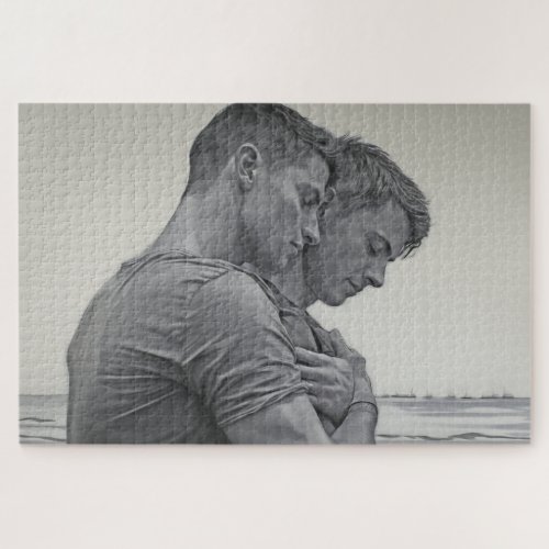 Loving Gay Couple _ Charcoal Sketch _  Jigsaw Puzzle