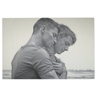 Loving Gay Couple - Charcoal Sketch - Metal Print