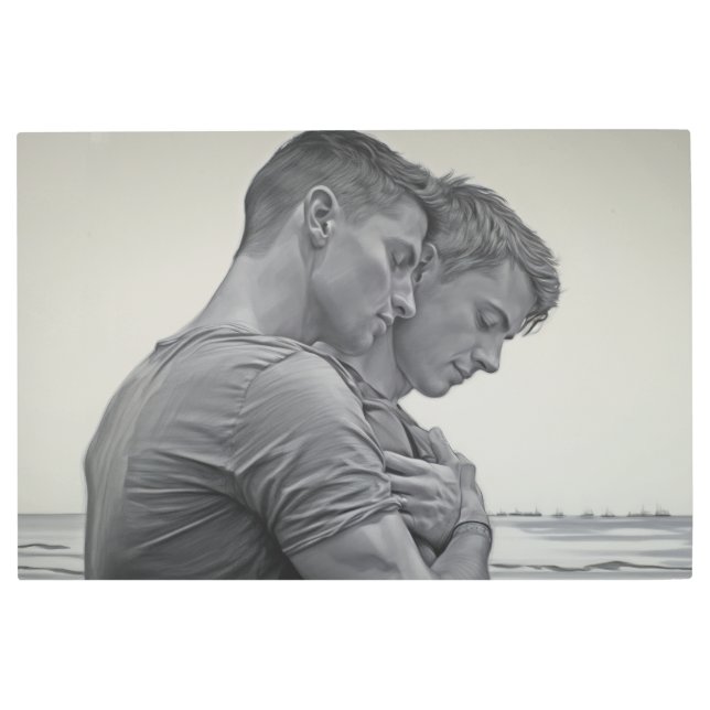 Loving Gay Couple - Charcoal Sketch -  Metal Print (Front)
