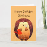 Loving Girlfriend Birthday Cute Hedgehog Animal Card<br><div class="desc">Happy Birthday to my loving Girlfriend with a cute little cartoon Gardening hedgehog holding a bouquet of flowers and a watering can.  Great birthday card for anyone who loves Hedgehogs</div>