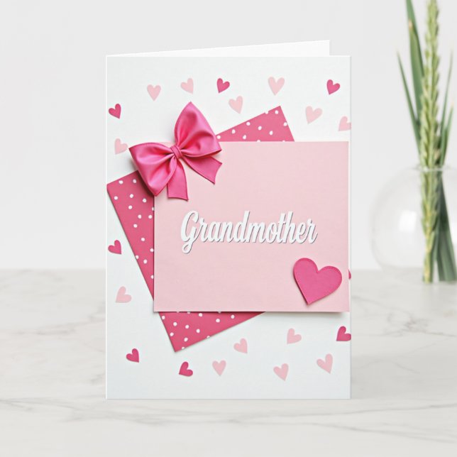 Loving Grandmother Fuchsia Bow Card (Front)