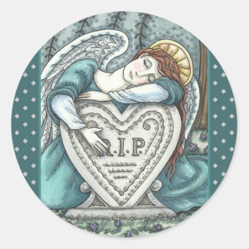 LOVING GUARDIAN ANGEL CEMETERY MOURNING ART RIP CLASSIC ROUND STICKER