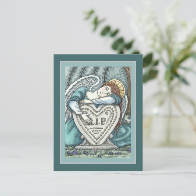 LOVING GUARDIAN ANGEL, CEMETERY MOURNING ART RIP POSTCARD (Standing Front)