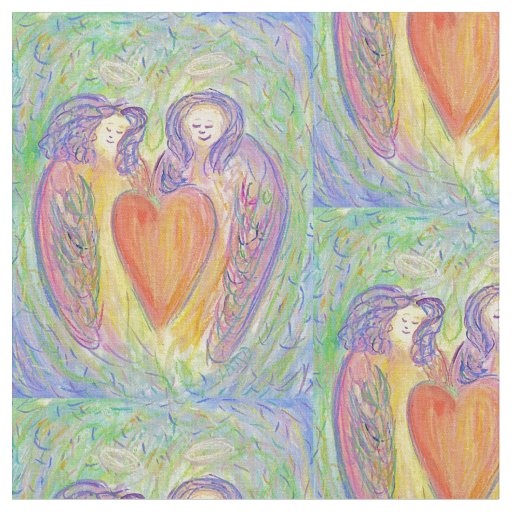 Loving Guardian Angel Heart Art Fabric Material