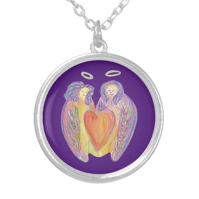 Loving Guardian Angel Heart Jewelry Charm Necklace (Front)