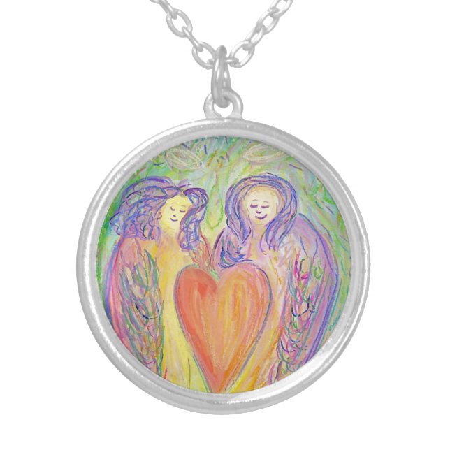Loving Guardian Angel Heart Jewelry Charm Necklace (Front)