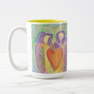 Loving Guardian Angels Heart Art Coffee Mug or Cup