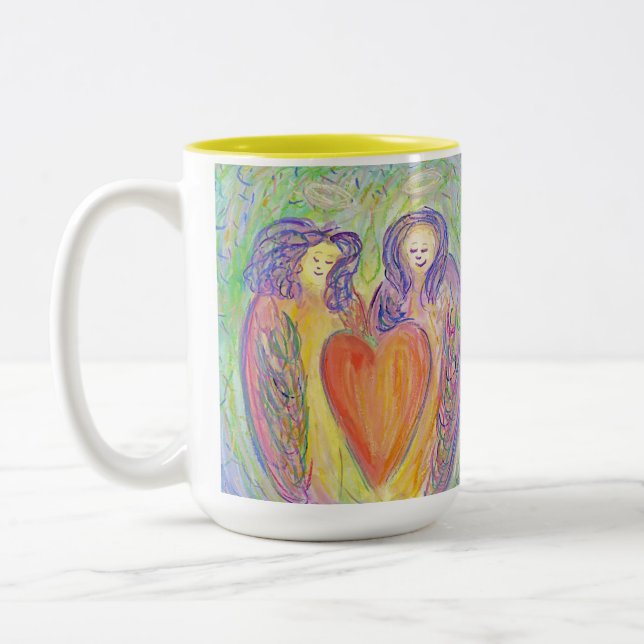 Loving Guardian Angels Heart Art Coffee Mug or Cup (Left)