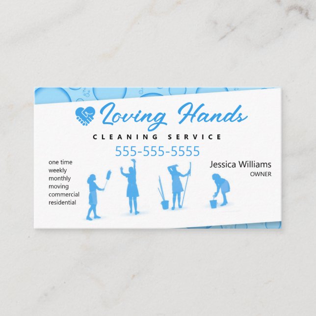 Loving hands Light Blue Cleaning Service Business Card (Front)