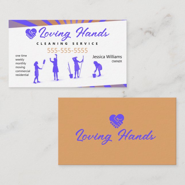 Loving Hands Purple and Yellow Cleaning Service Business Card (Front/Back)