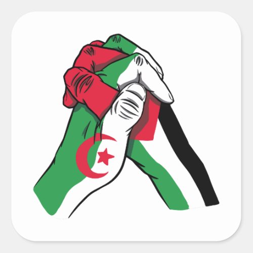 loving handshake between palestine and algeria square sticker