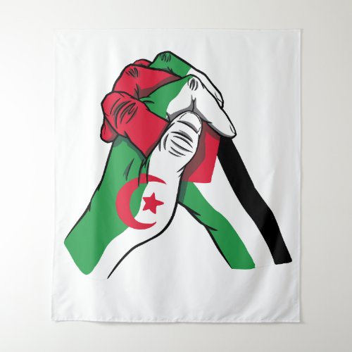 loving handshake between palestine and algeria tapestry