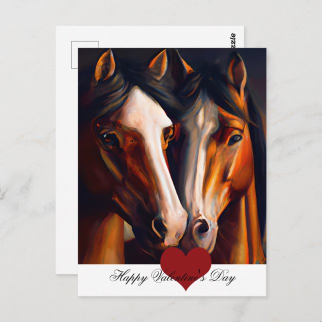Loving horses valentine postcard (Front/Back)