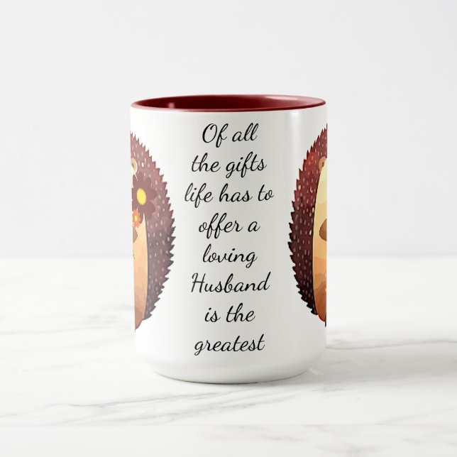 Loving Husband Inspirational Quote Cute Hedgehog Mug (Center)
