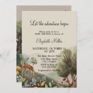 Loving Illustrated Flowers Trees Deer Baby Shower Invitation