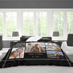 Loving Life 5 Photo Collage Black Personalized Duvet Cover