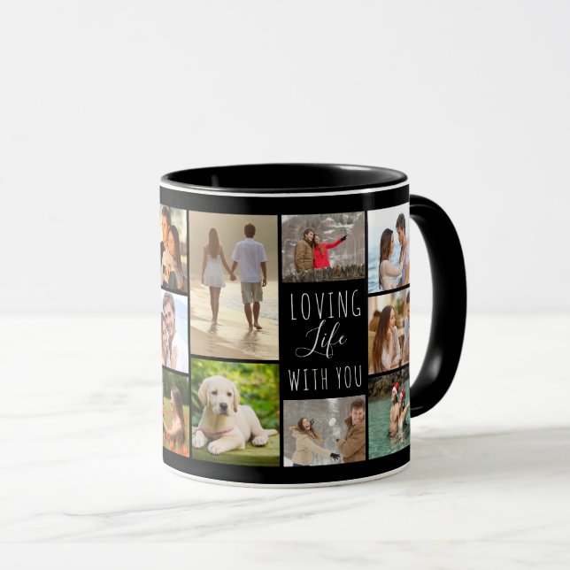 Loving Life With You 14 Photo Collage Black Mug (Front Right)
