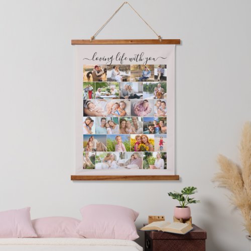 Loving Life with You 24 Photo Masonry Grid Beige Hanging Tapestry